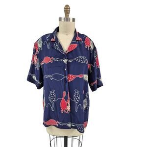 VTG DONCASTER Silks Blouse Navy& Red/Tan Goose Duck design Plus Sz 16 NWOT